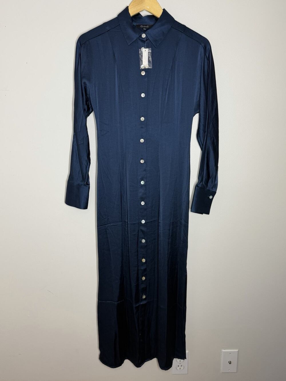 Madewell Satin Button Front Midi Shirtdress 00 Blue Long Sleeve Shirt Dress